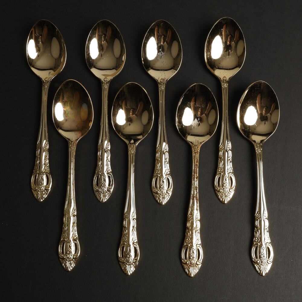 Set of 8 Hanford Forge Ltd HAF30 Gold Plate Stainless Table Dinner Spoons